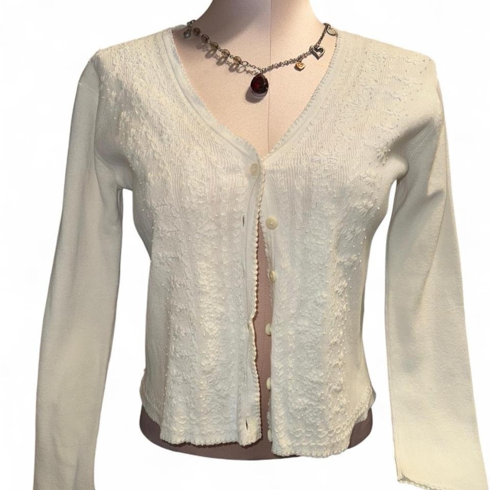 Dkny Cream Y2K Vintage Cardigan Sweater. Embroidered. Size small.